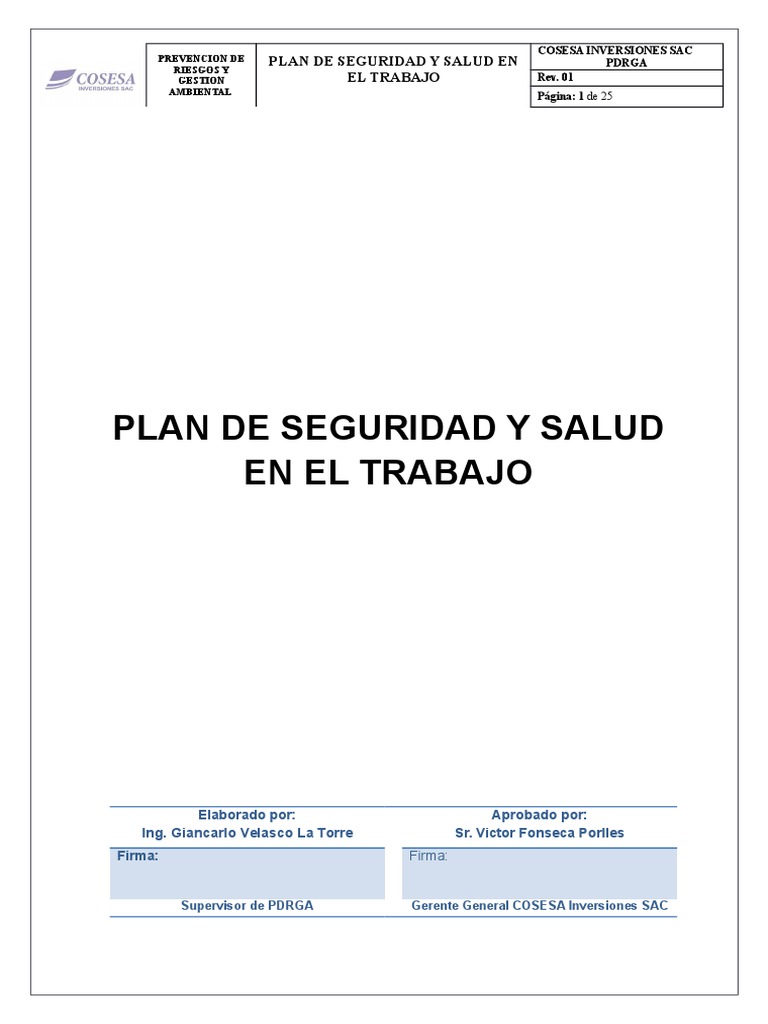 Plan de Seguridad y Salud en El Trabajo Cosesa | Descargar gratis PDF ...