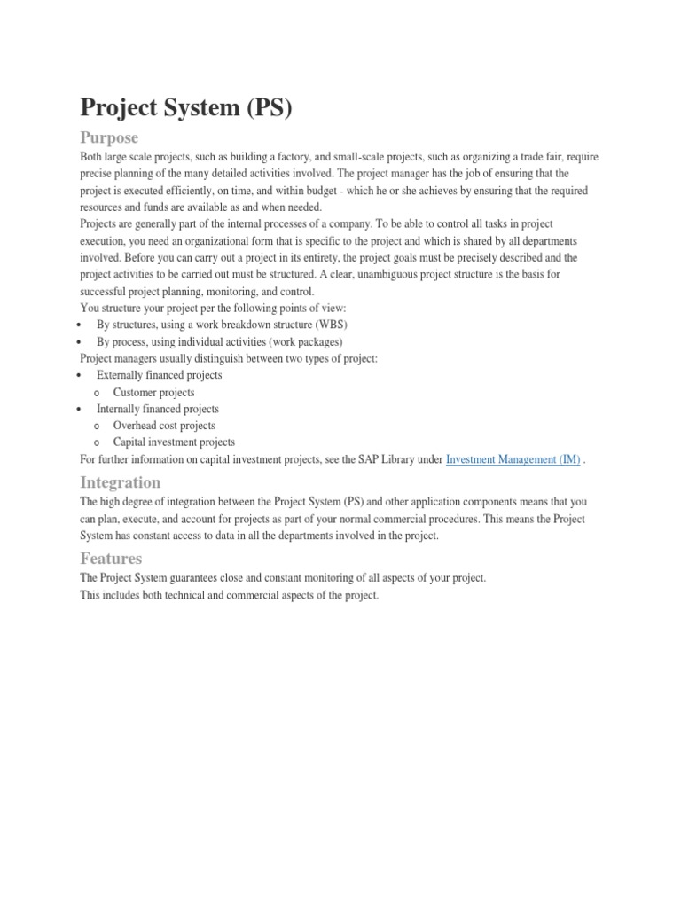 Project System (PS) : Purpose | PDF | Business