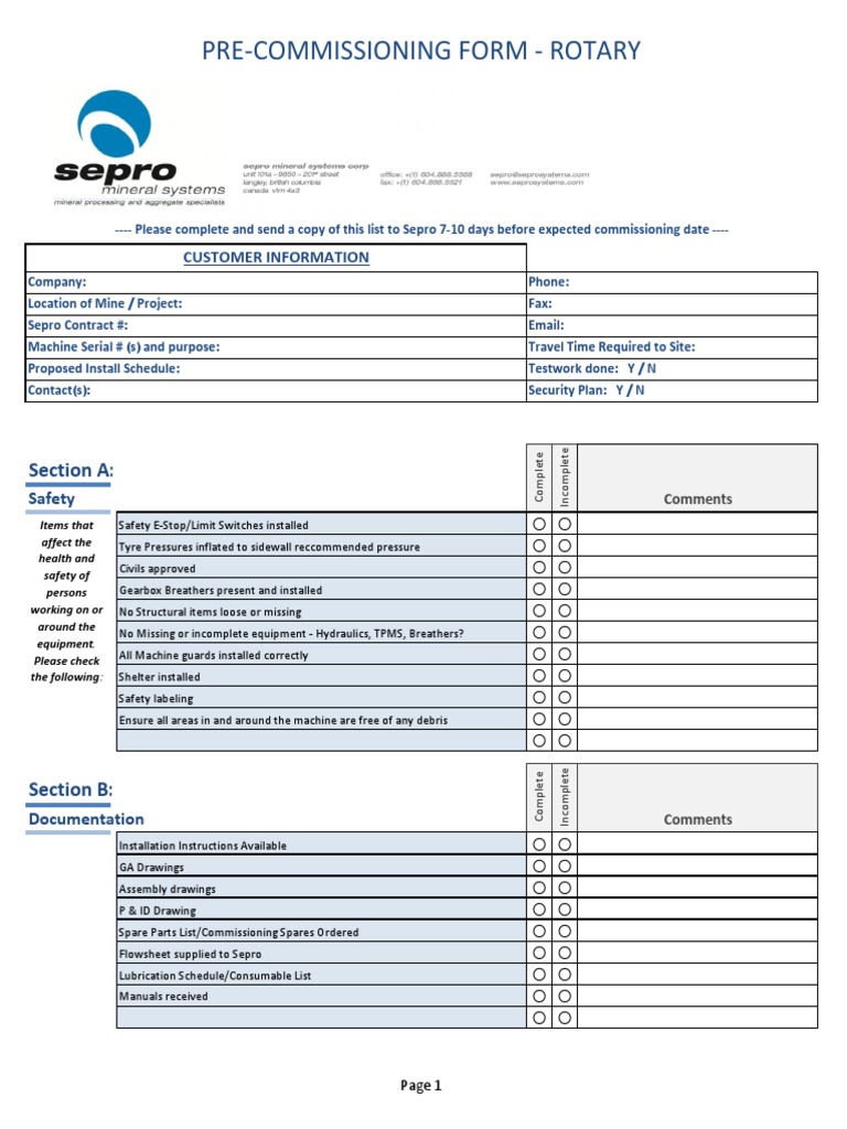 Rotary Equipment Pre-Commissioning Checklist | PDF | Electrical Wiring ...