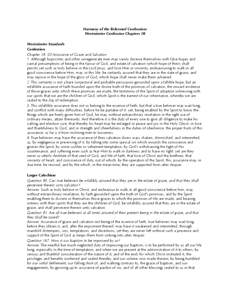 Harmony of The Reformed Confessions Westminster Confession | PDF ...