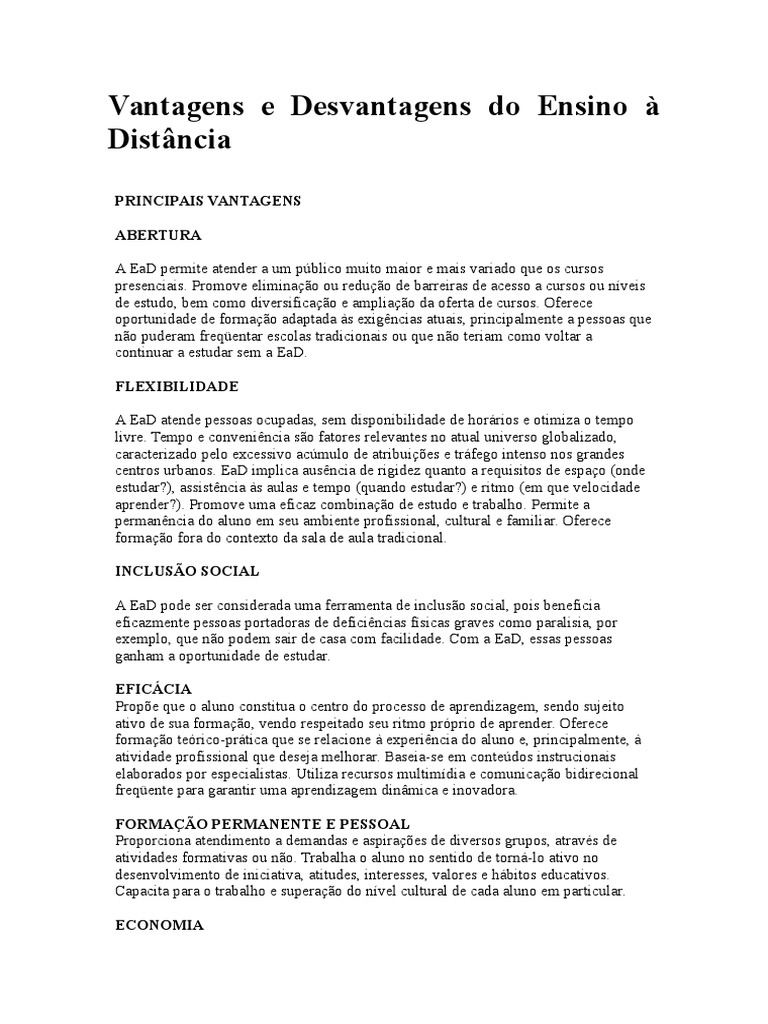 Vantagens e Desvantagens Do Ensino À Distância | PDF | Educação à ...