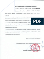 Communiqué Présidence Gabon 3 aout 2015