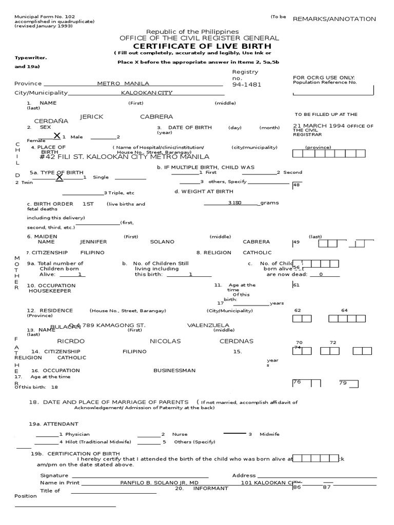 Certificate of Live Birth PDF Social Institutions Social Science