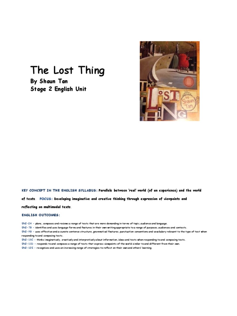 The Lost Thing Final Pdf Reading Comprehension Narrative