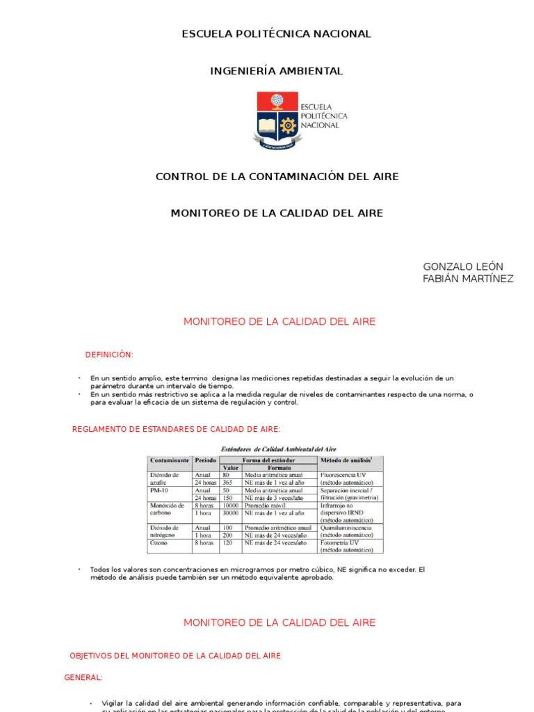 Monitoreo de La Calidad Del Aire. EPN | PDF | La contaminación del aire ...