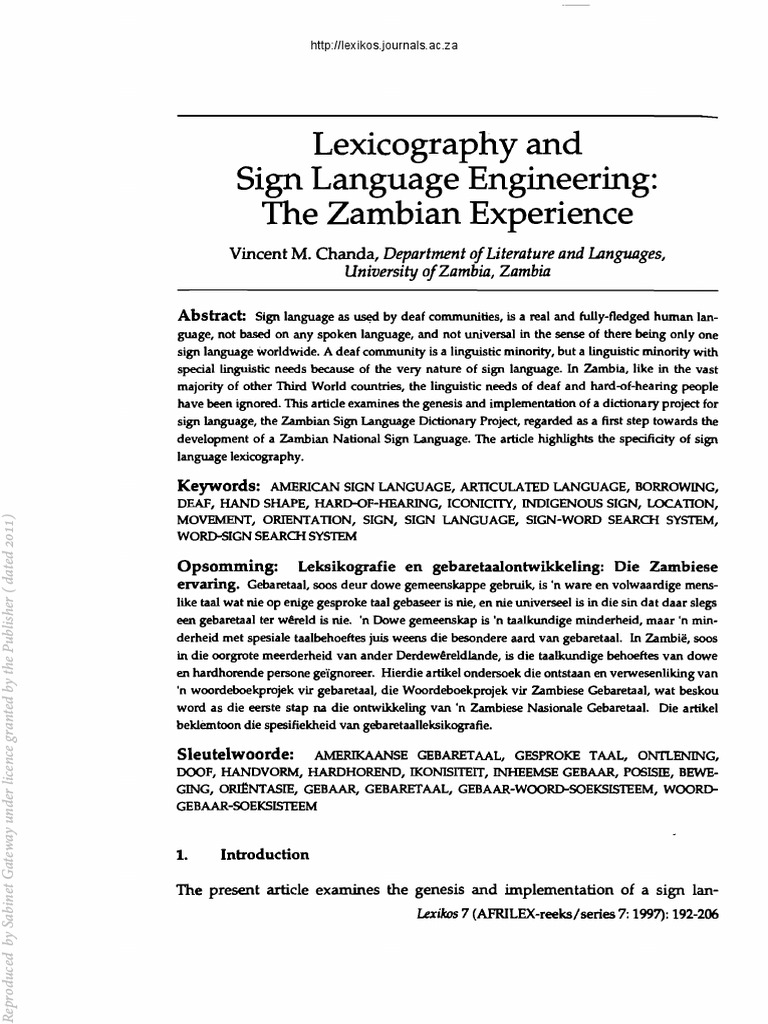 Lexicography and Sign Language Engineering PDF American Sign