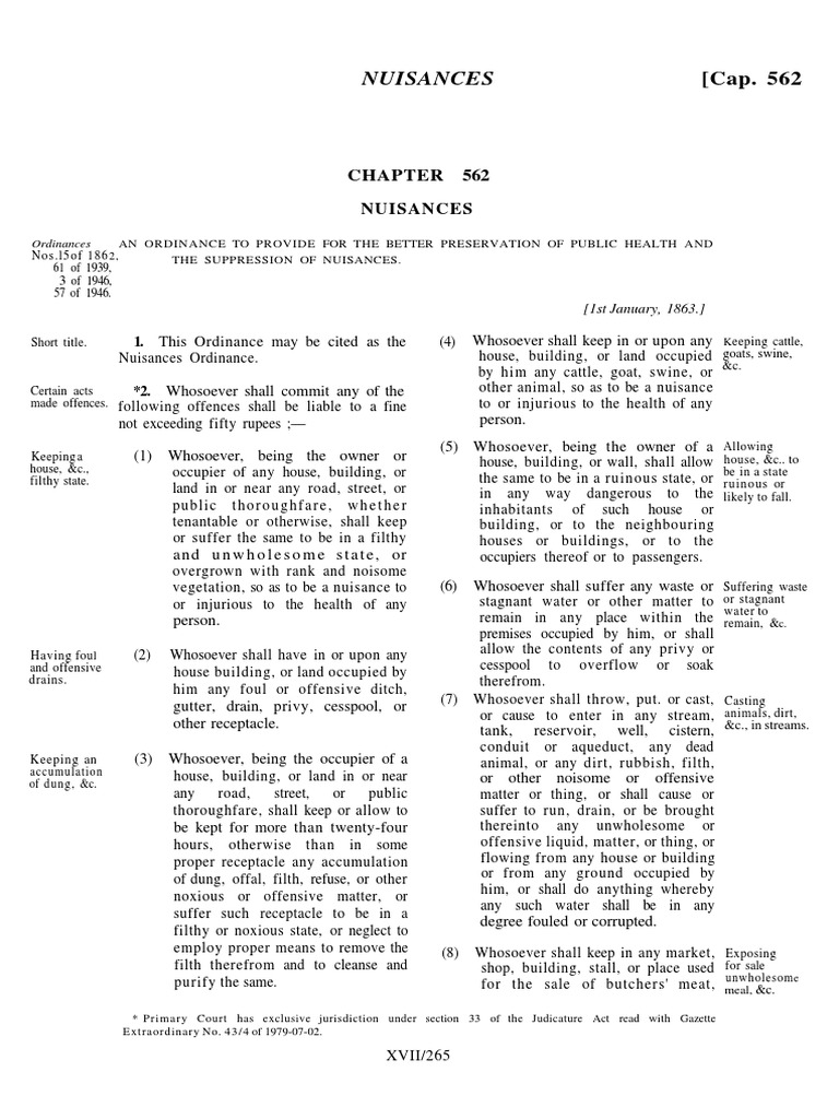 Nuisance Ordinance Magistrate Fine (Penalty)