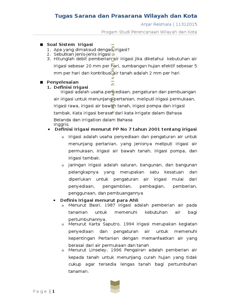 Soal Sistem Irigasi