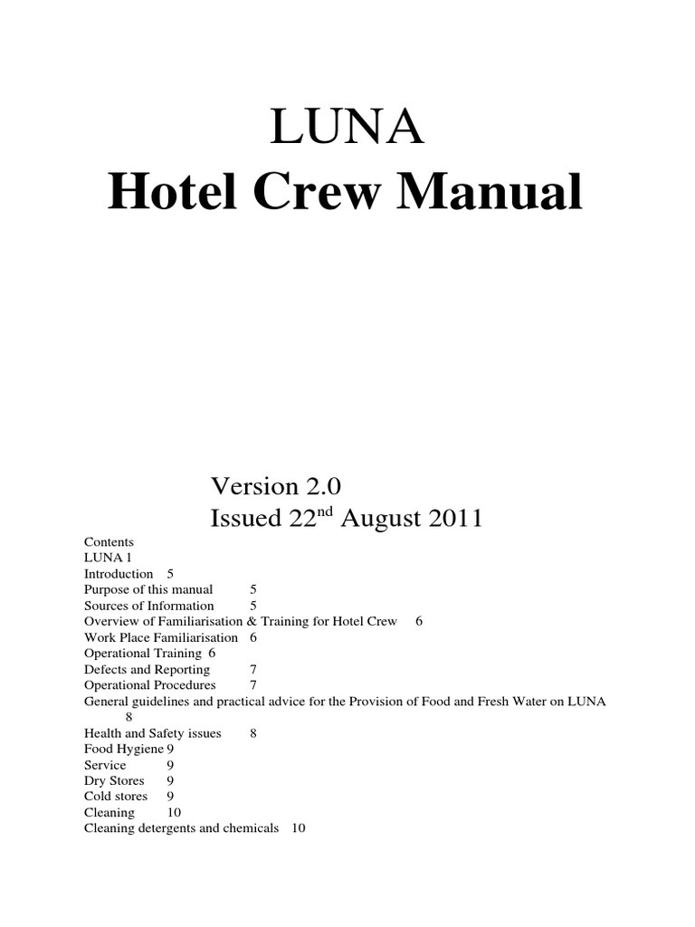 Hotel Crew Manual 2011 Working | PDF | Housekeeping | Hygiene