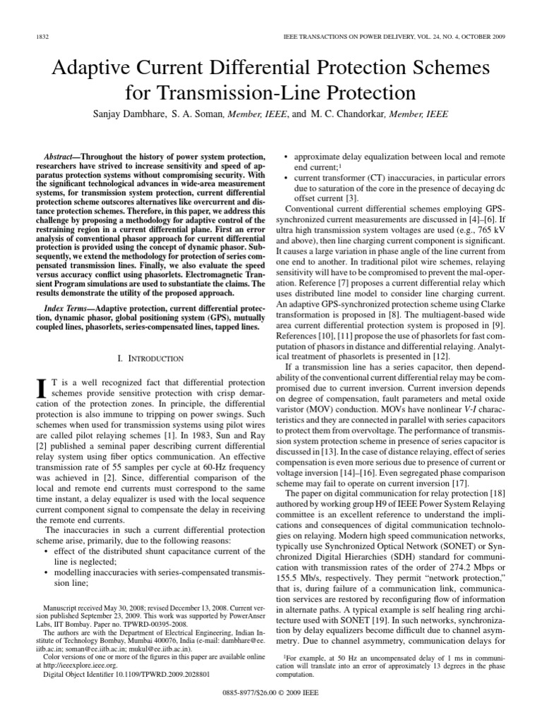 Adaptive Current Differential ProtectionSchemes PDF | PDF | Relay ...
