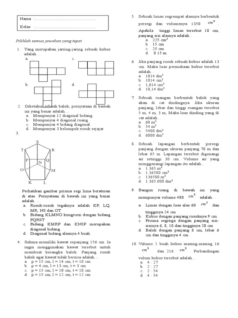 Soal Volume Bangun Ruang Gabungan Kelas 6 : Download Soal Matematika