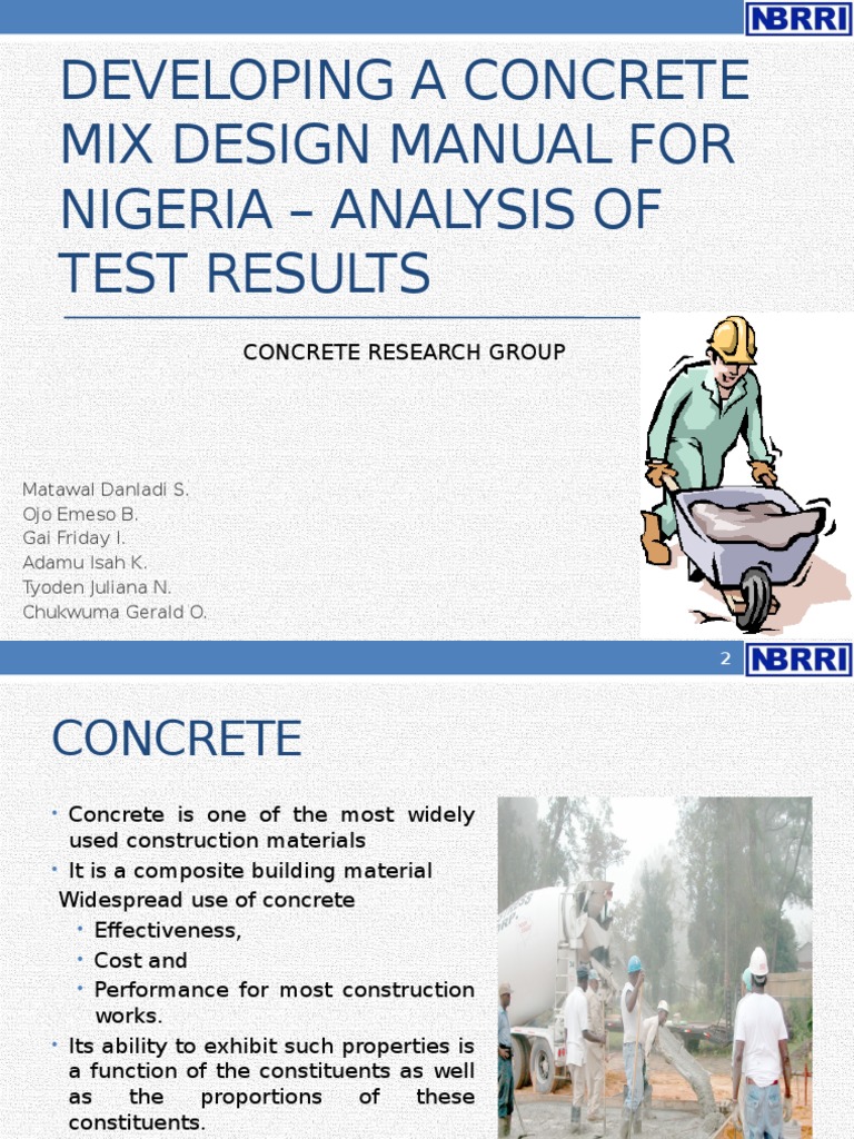Developing a Concrete Mix Design Manual for Nigeria Construction