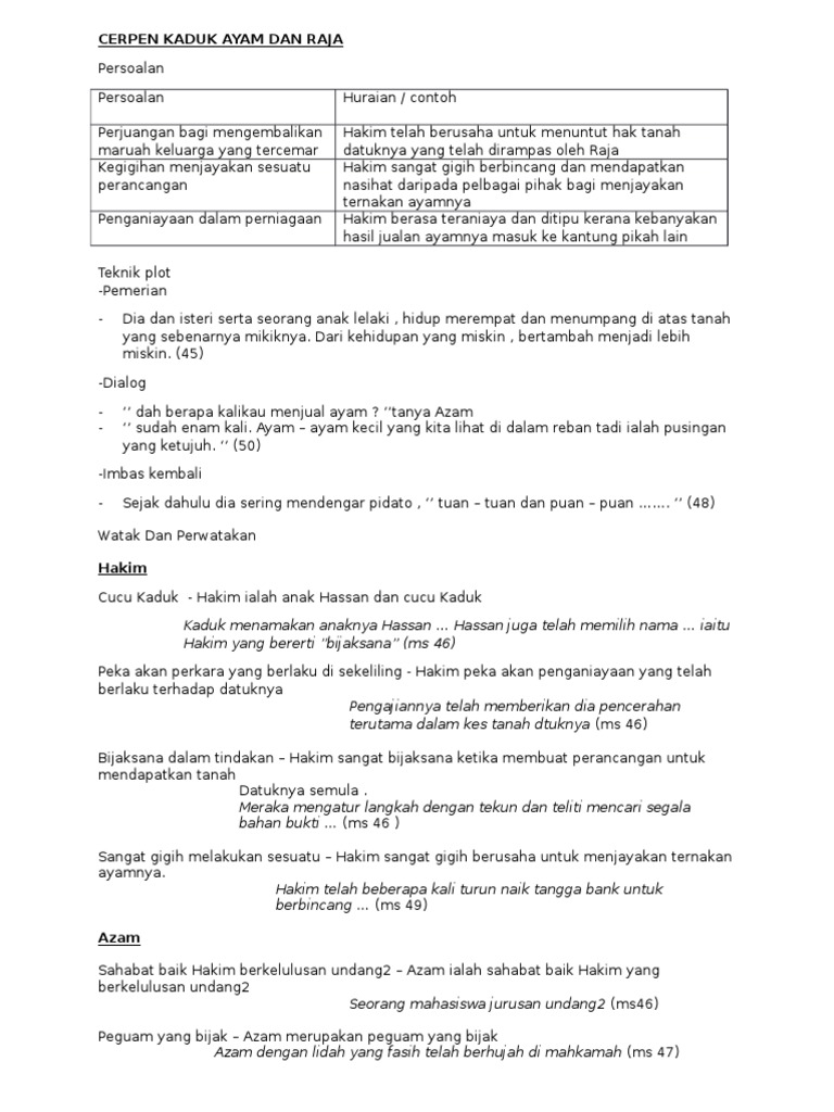Contoh Soalan Cerpen Kaduk Ayam Dan Raja - Recipes Site e
