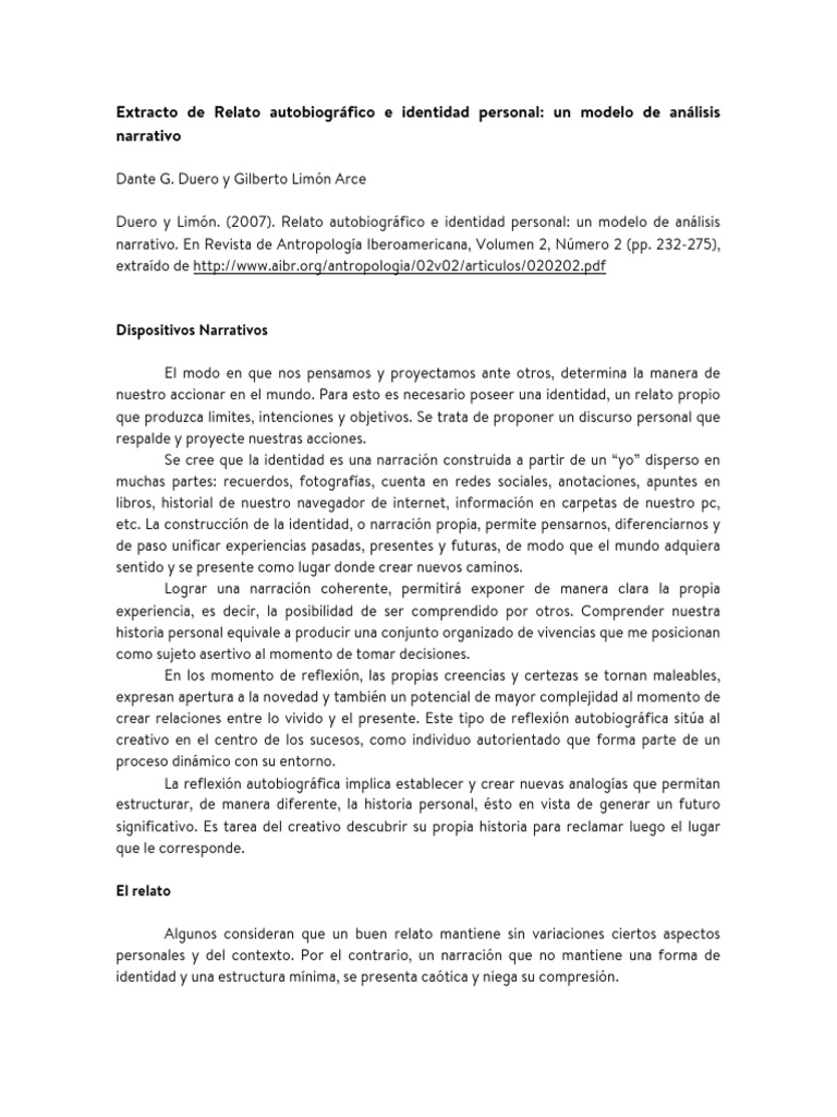 Extracto de Relato autobiográfico e identidad personal un