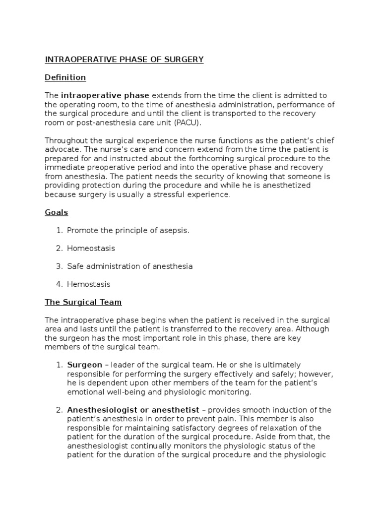 Intraoperative Phase Nursing Overview | PDF | Anesthesia | Surgery