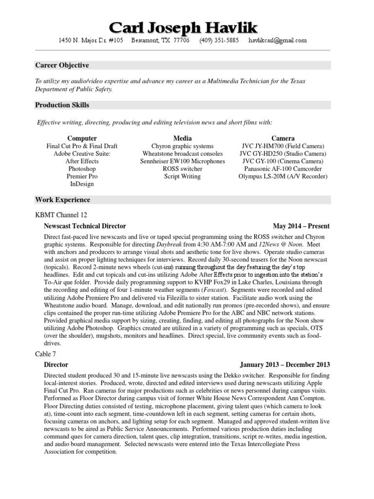 2015 0620 Havlik Resume Change 5 Final | PDF | News Broadcasting | Mass ...