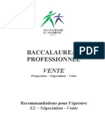 Recommandations E2 Bac Pro Vente