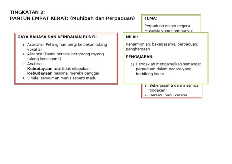 F2 Bm Komsas Pantun Empat Kerat Muhibah Dan Perpaduan Pdf
