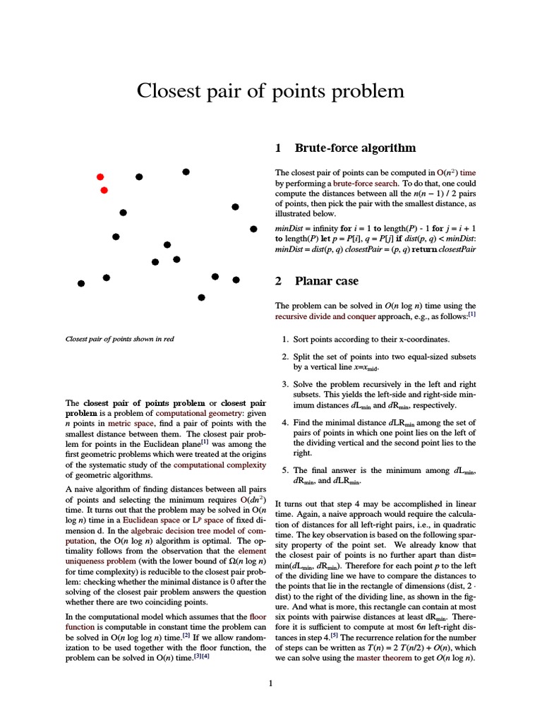 Closest Pair of Points Problem | PDF | Geometry | Theoretical Computer ...