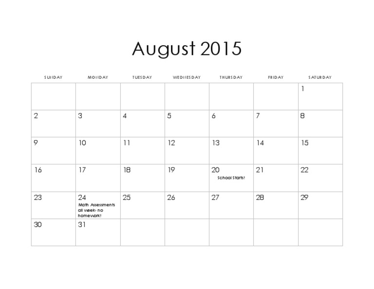 August 2015 School Calendar | PDF