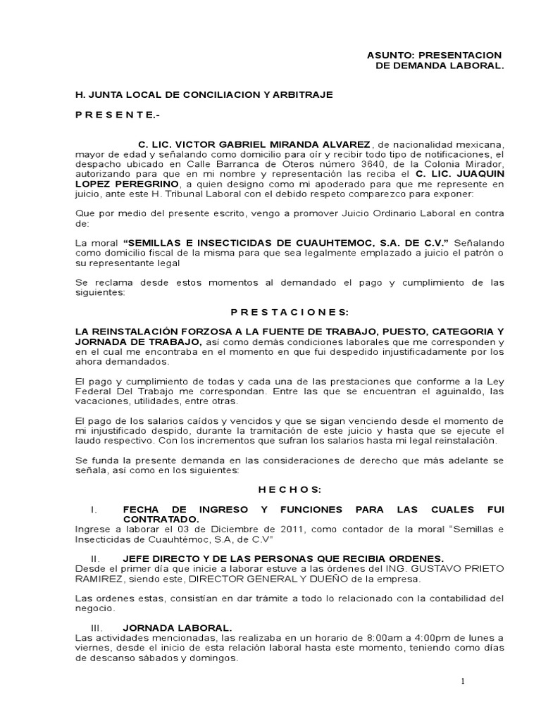 Formato Demanda Laboral | PDF | Derecho laboral | Salario
