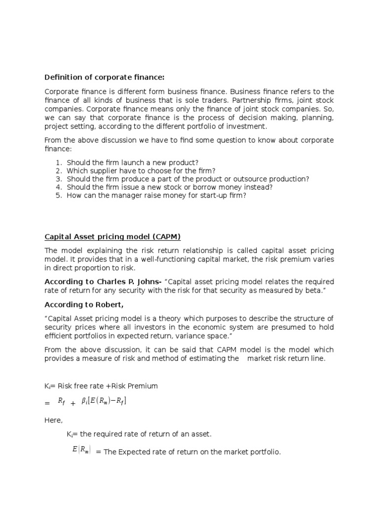Understanding Corporate Finance and CAPM | PDF | Capital Asset Pricing ...