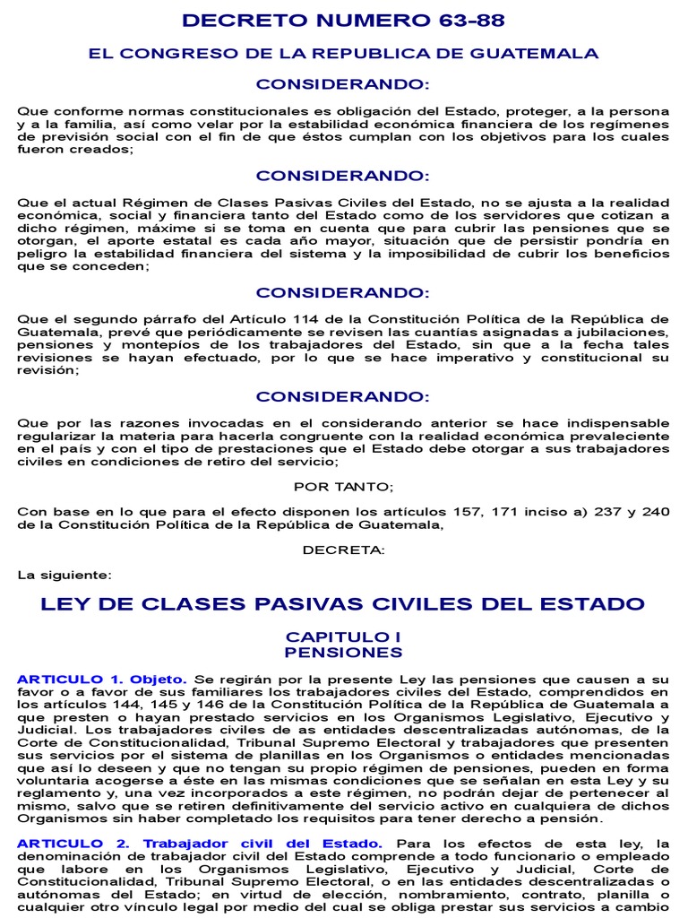 Ley que regula el régimen de pensiones para los trabajadores civiles ...