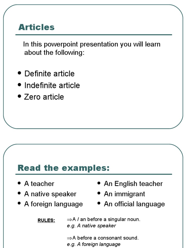 Definite And Indefinite Articles English Language Morphology