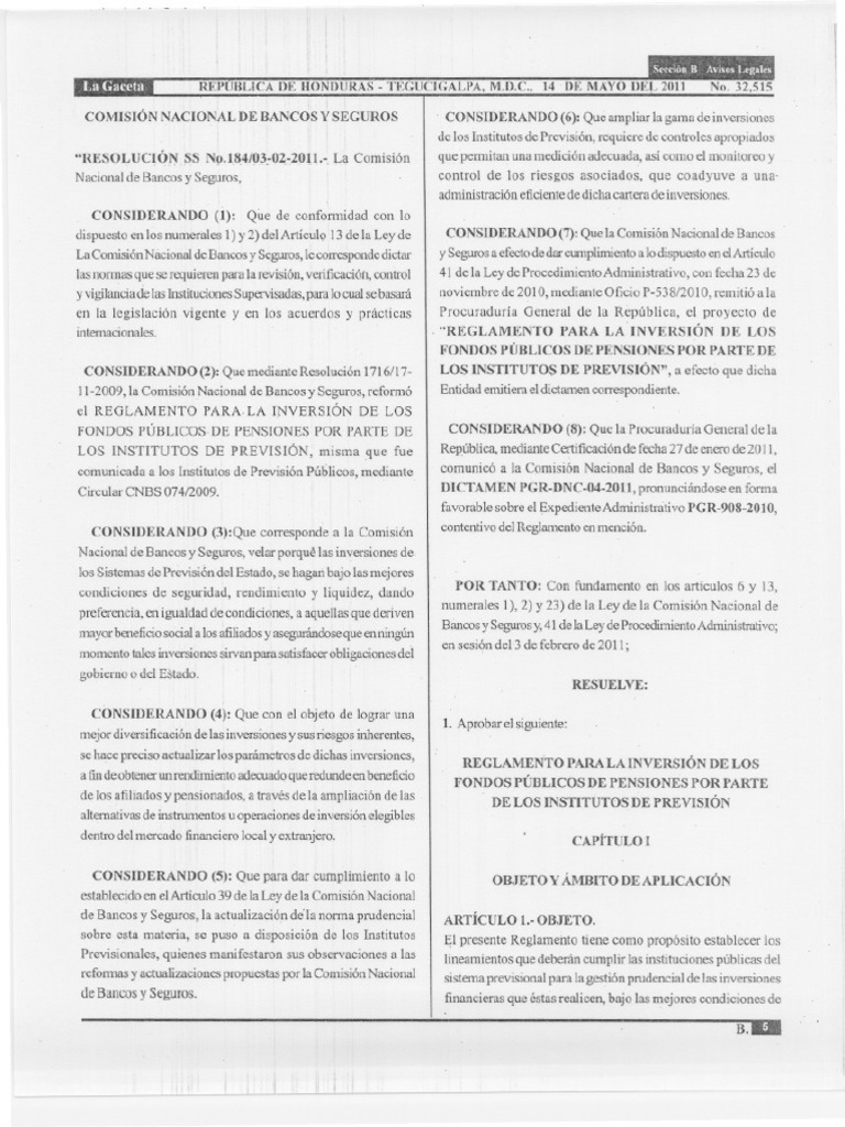 Reglamento para La Inversión de Los Fondos Públicos de Pensiones Por ...