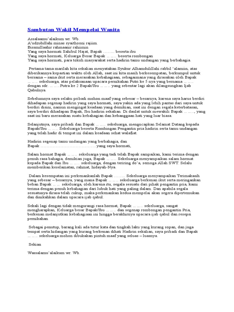 Sambutan Wakil Mempelai