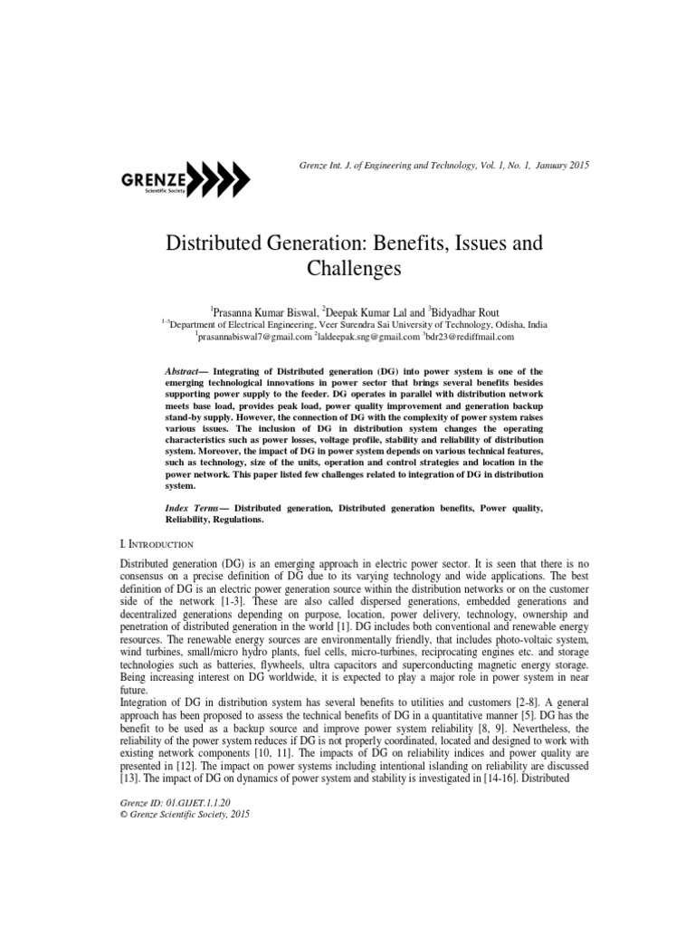 Distributed Generation Benefits, Issues and Challenges PDF