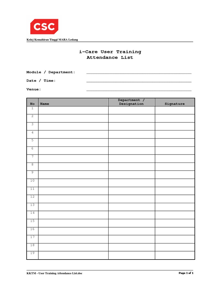KKTM - User Training Attendance List | PDF | Business