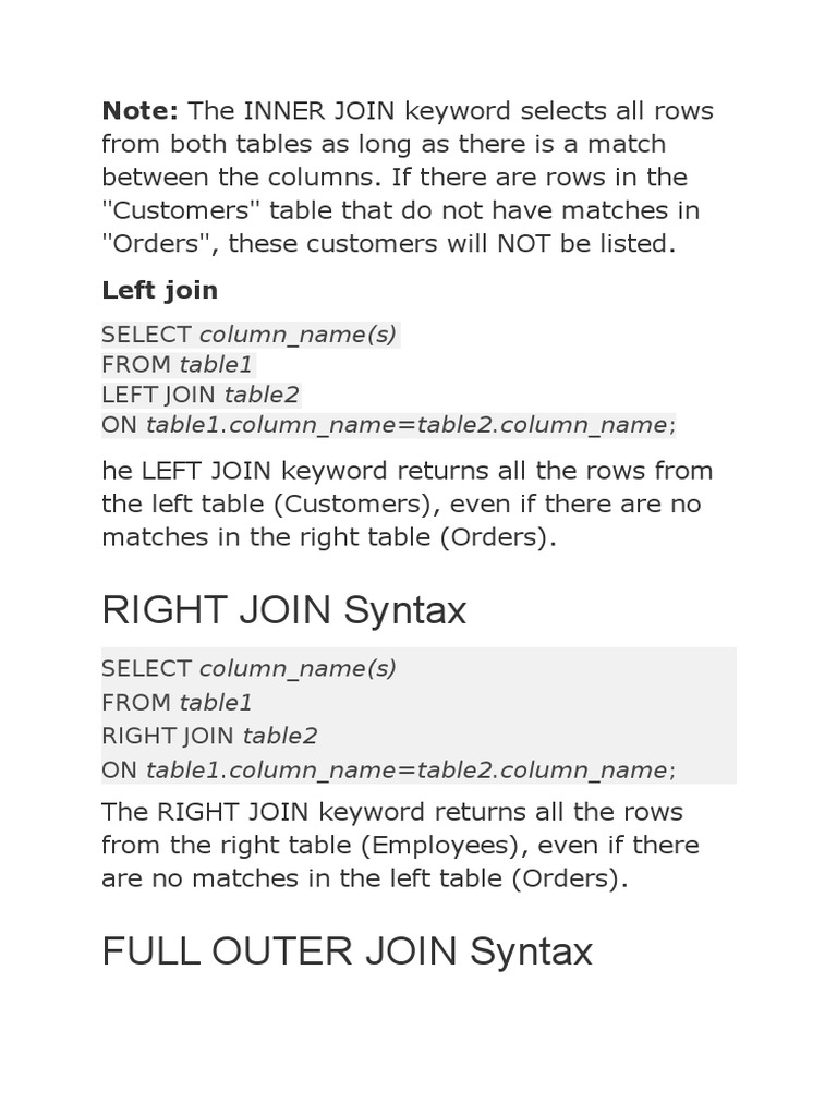 SQL JOIN Types Explained: INNER, LEFT, RIGHT, FULL | PDF