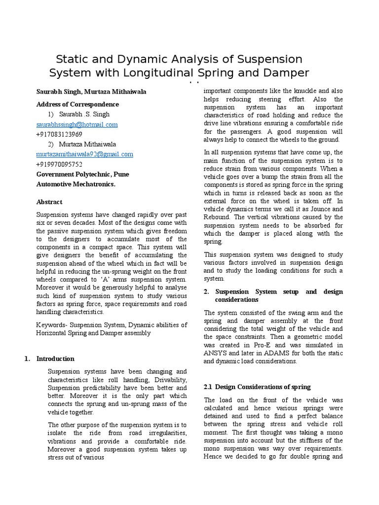 Suspension System Design Analysis | PDF | Suspension (Vehicle ...