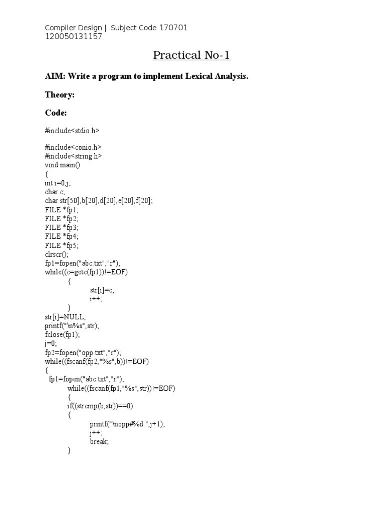 Lexical Analysis Program in C | PDF