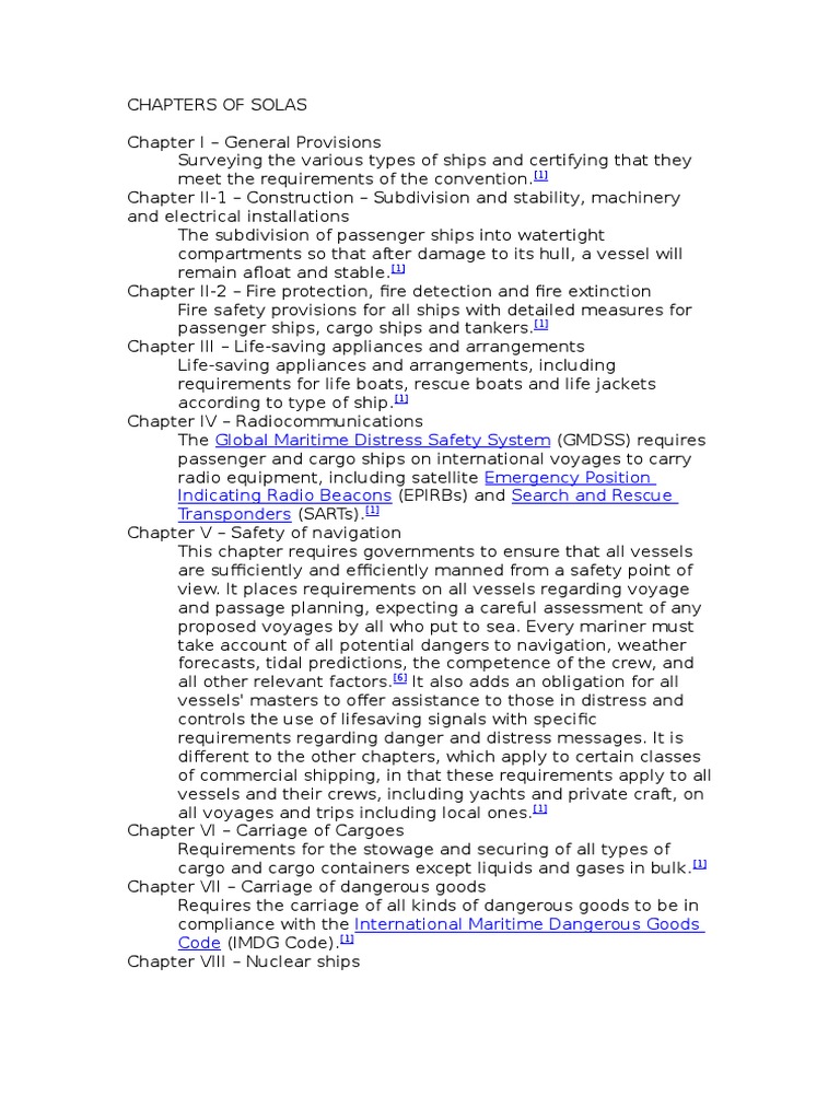 Chapters of Solas Ships Shipping