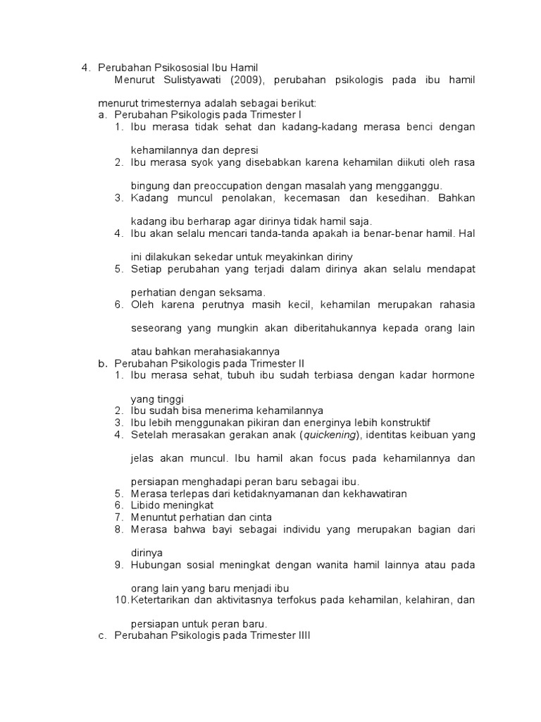Perubahan Psikososial Ibu Hamil Trimester