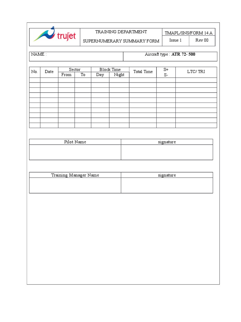 ATR 72-500 Training Summary Form | PDF