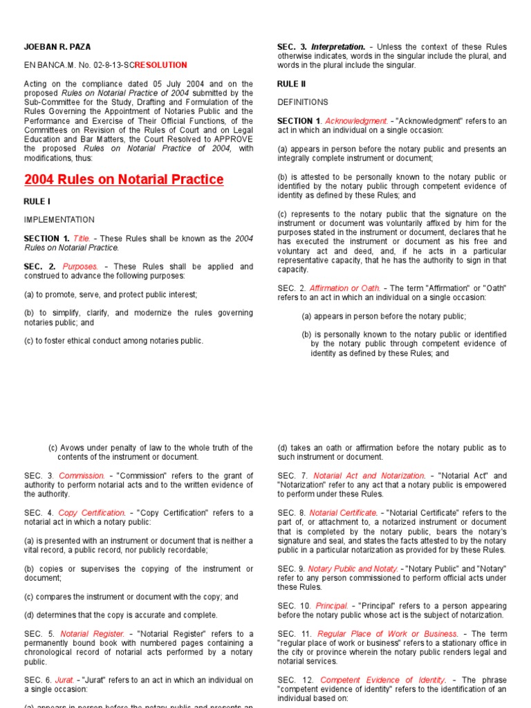 2004 Notarial Practice Rules Overview | PDF | Notary Public | Signature