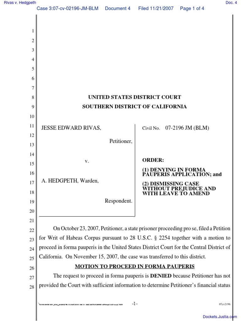 Rivas V Hedgpeth Document No 4 Habeas Corpus State Court