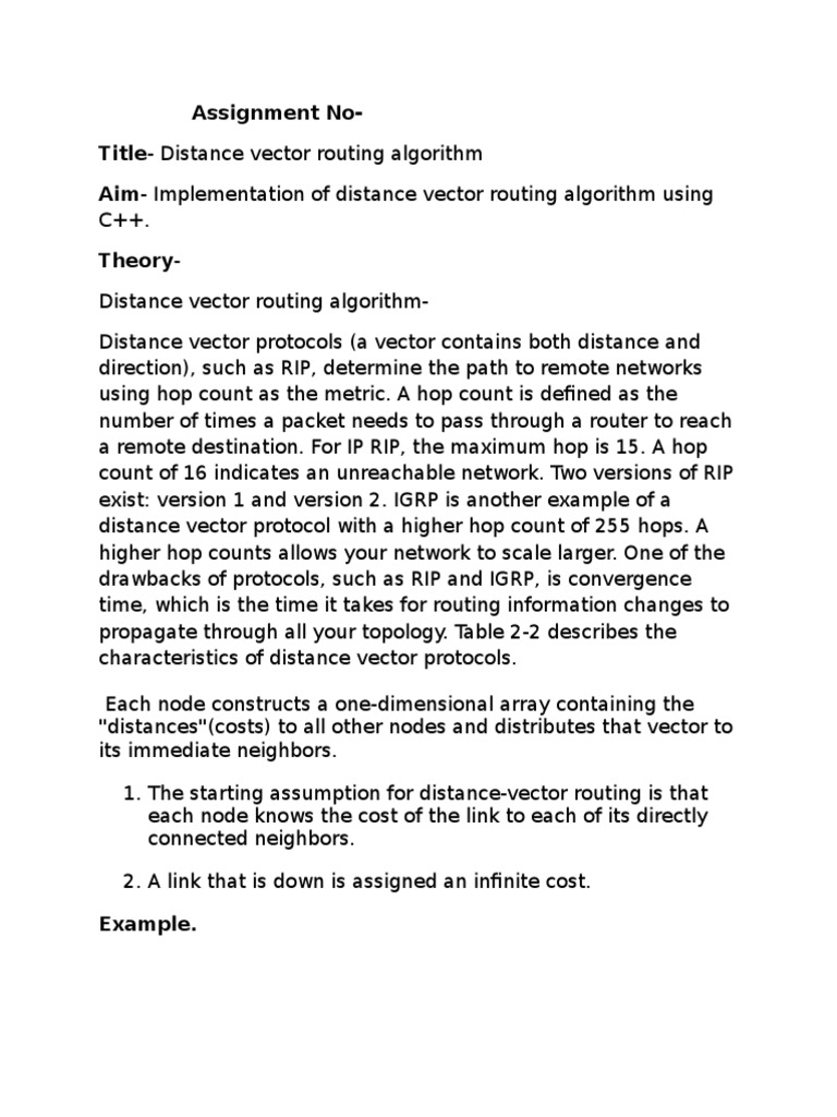 Assignment NoTitle Distance Vector Routing Algorithm Aim