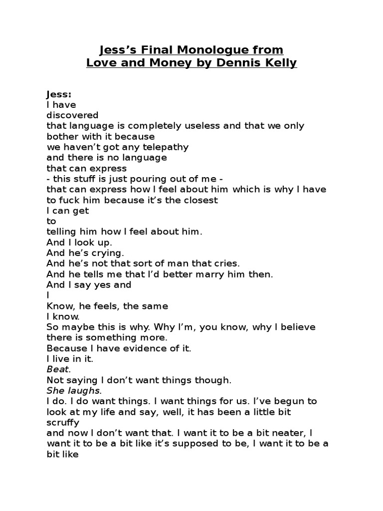 Love and money dennis kelly monologue