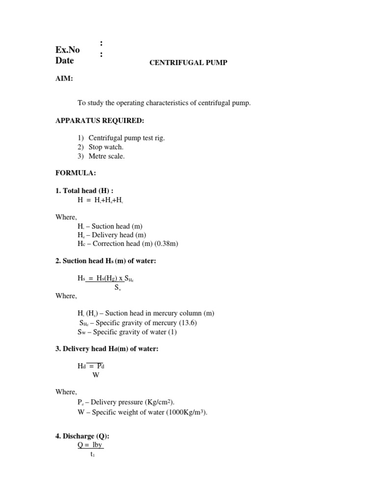 Hydraulic Engineering Lab Manual PDF Pump Pressure Measurement