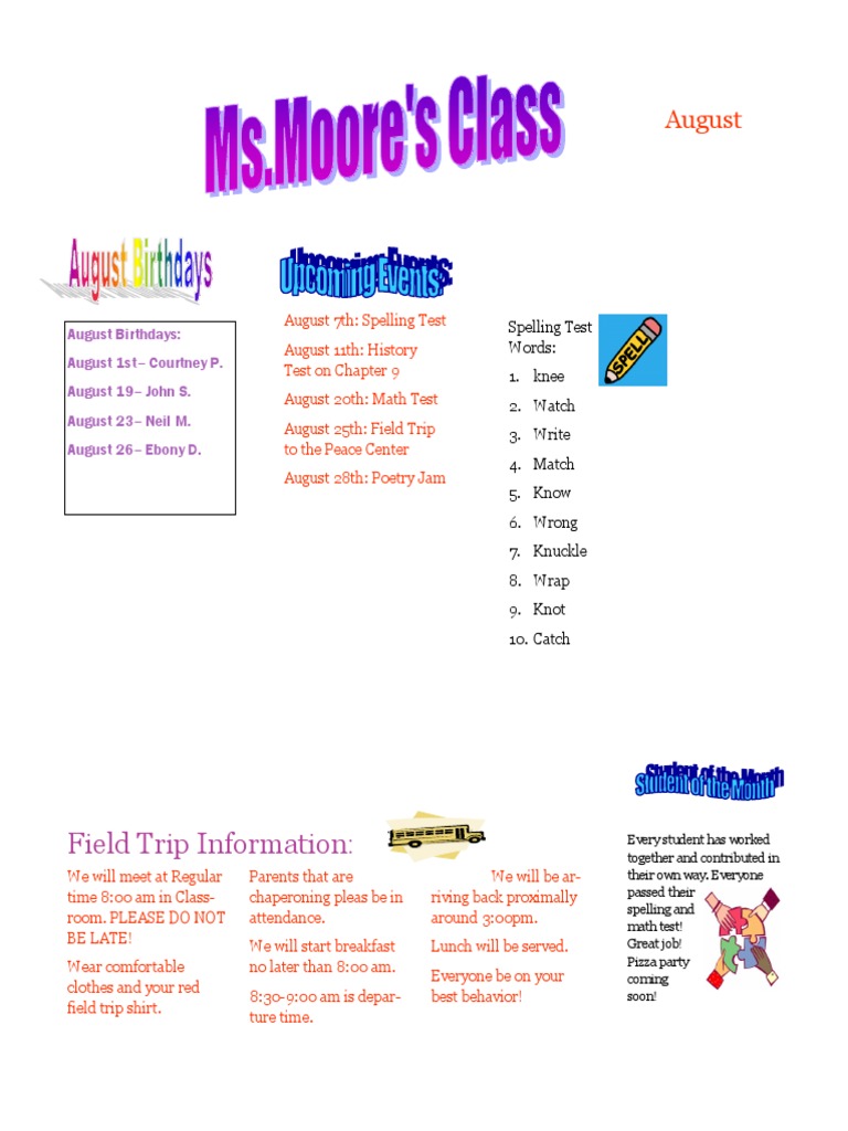 August Events and Birthdays Overview | PDF