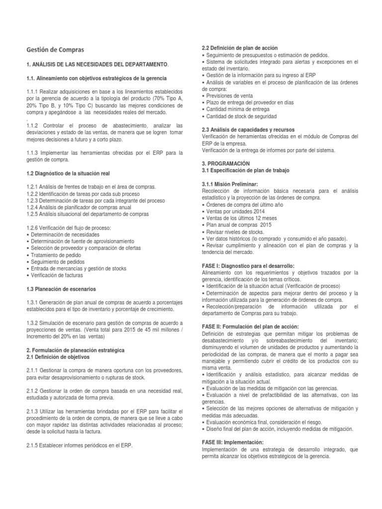 Objetivos y Plan de Trabajo - Compras | PDF | Planificación de recursos ...