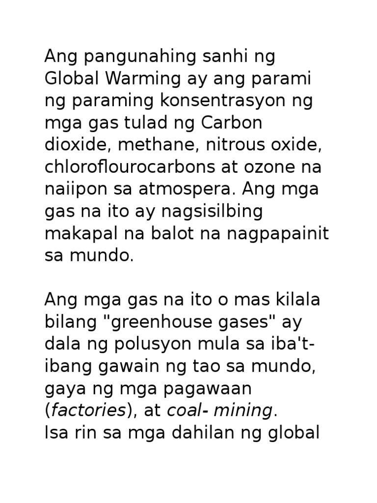 Pangunahing Sanhi Ng Global Warming Pdf