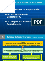 II.1. Definición de Exportación. II.2. Modalidades de Exportación. II.3. Etapas Del Proceso de Exportación