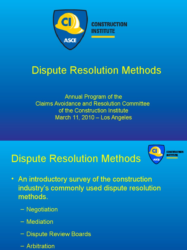 Dispute Resolution Methods Mediation Arbitration