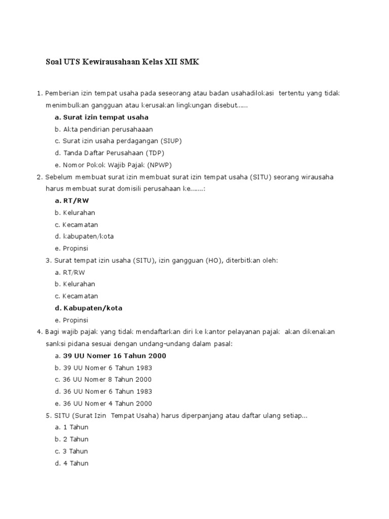 Soal Uts Kwu Kelas Xii