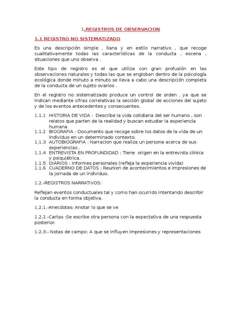 .Registros De Observacion 1.1 Registro No Sistematizado